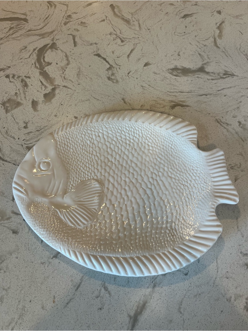 Style Eyes by Baum Bros Embossed Fish Platter 12x9 in white